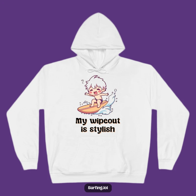 Funny Wipeout Surfer Hoodie - Cozy Smiling Character Fail, Warm Humorous Gift
