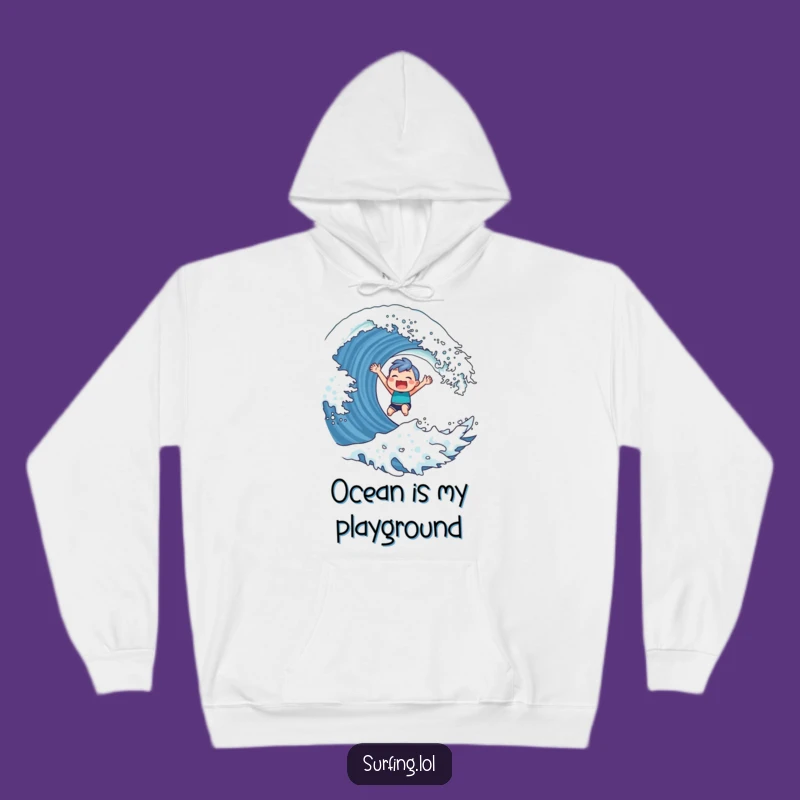 Cozy Funny Surfer Character Hoodie: Triumphant Warmth, Gift