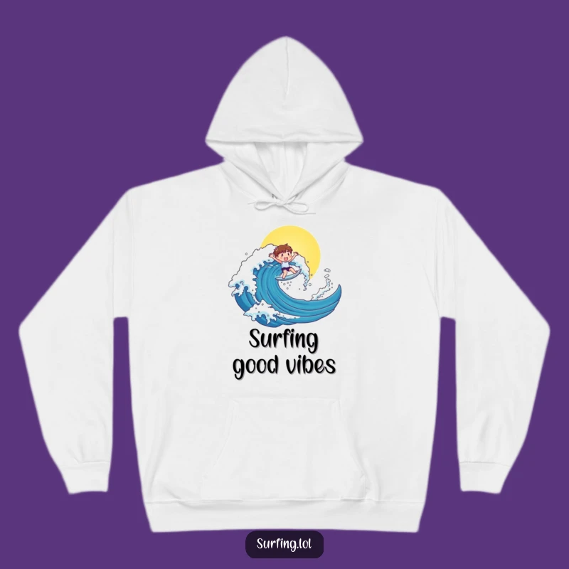 Funny Surfer Character Hoodie: Stay Warm with Sunny, Funny Vibes