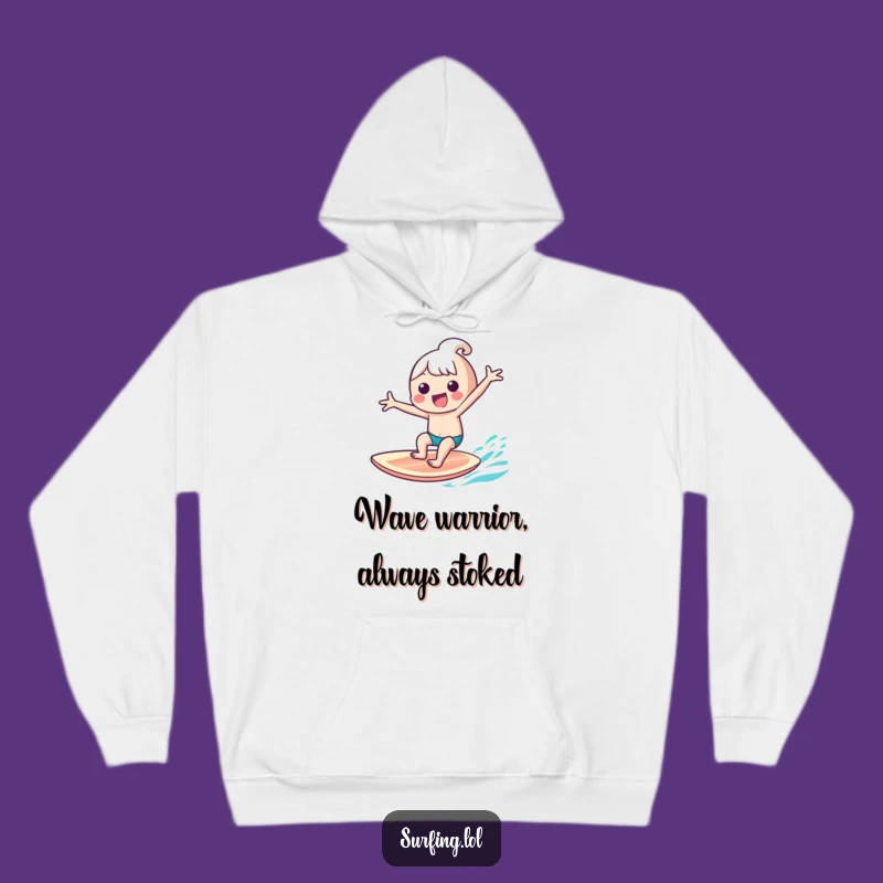 Funny Kawaii Surfer Hoodie: Gleeful Character Surf Design, Cozy Beach Wear, Perfect Funny Gift