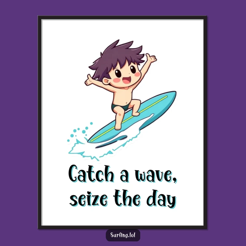 Free Printable Wall Art: Exultant Surfer Character, Humorous Downloadable Decor