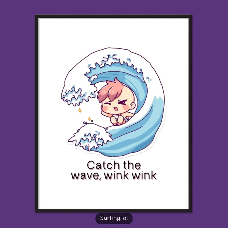 Free Printable Wall Art: Winking Surfer, Mischievous Wave, Funny Downloadable Decor