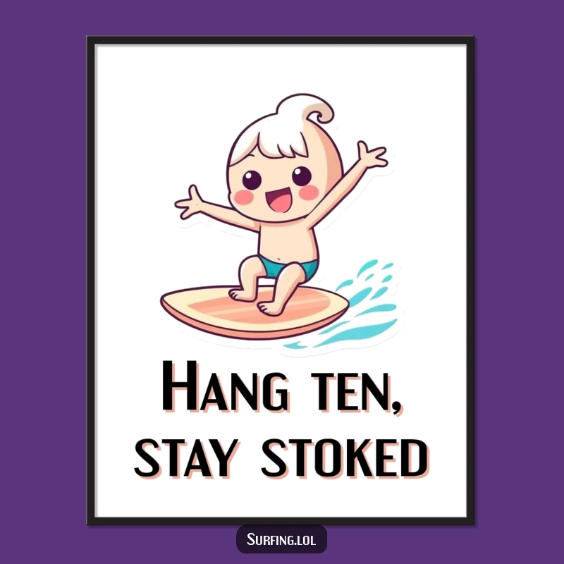 Free Printable Wall Art: Surfing Kawaii Character Funny Downloadable Art Gift!