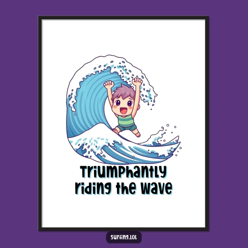Free Printable Wall Art: Triumphant Surfer Character, Funny Downloadable Decor