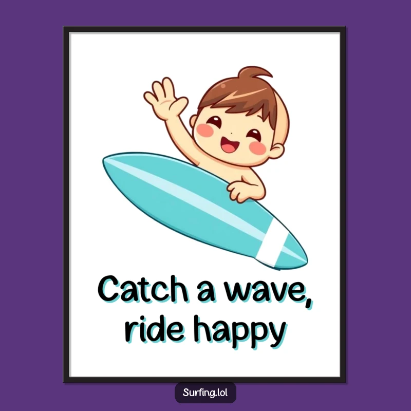 Free Printable Wall Art: Waving Surfer Character, Funny Downloadable Art for Beach Lovers and Surf Enthusiasts