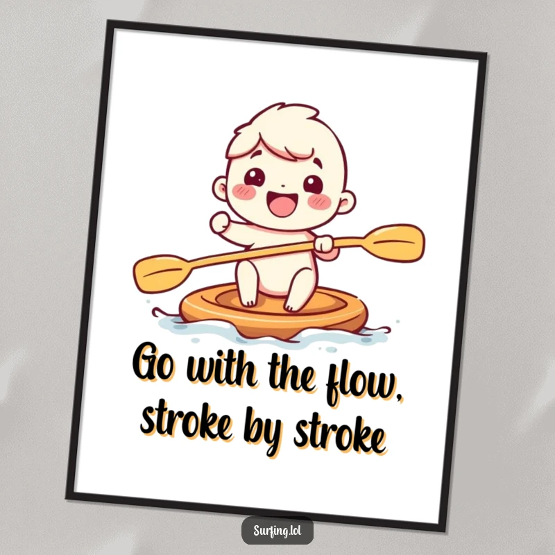 Funny Free Printable Wall Art depicting a cute character paddling with massive, happy strokes, bringing cheerful energy to any space.