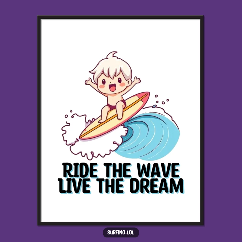 Free Printable Wall Art: Surfing Character's Epic Ride, Downloadable Ocean Vibes!