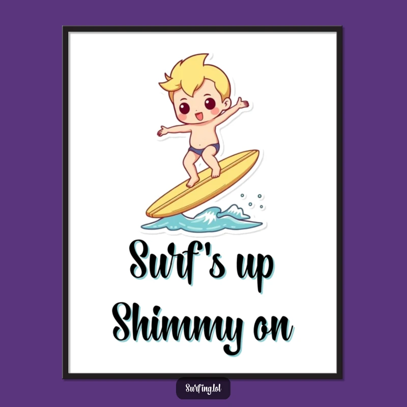 Free Printable Wall Art: Balanced Surfer Shimmy Character, Humorous Downloadable Decor