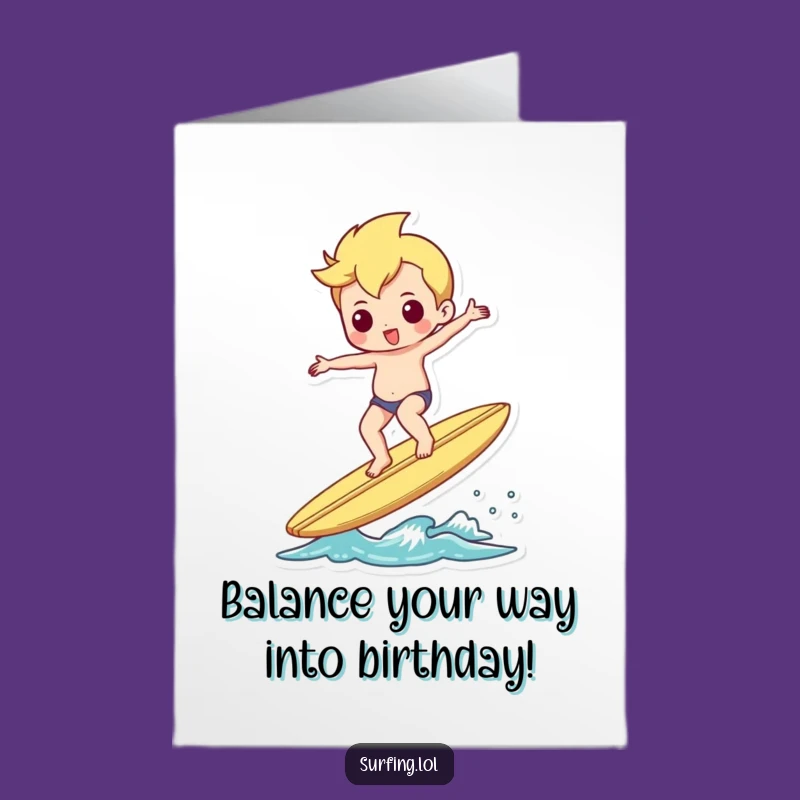 Free Printable Birthday Card: Balanced Surfer Shimmy Character, Downloadable Fun Gift
