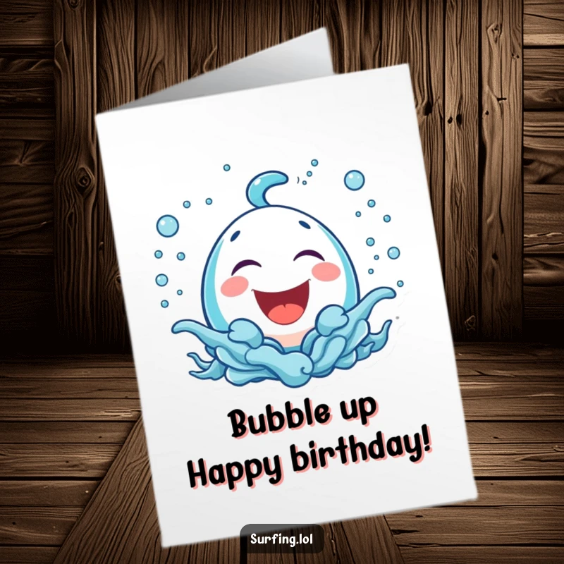 Funny Free Printable Birthday Card: a bubbly icon laughing heartily, surrounded by playful splashes of sea spray.