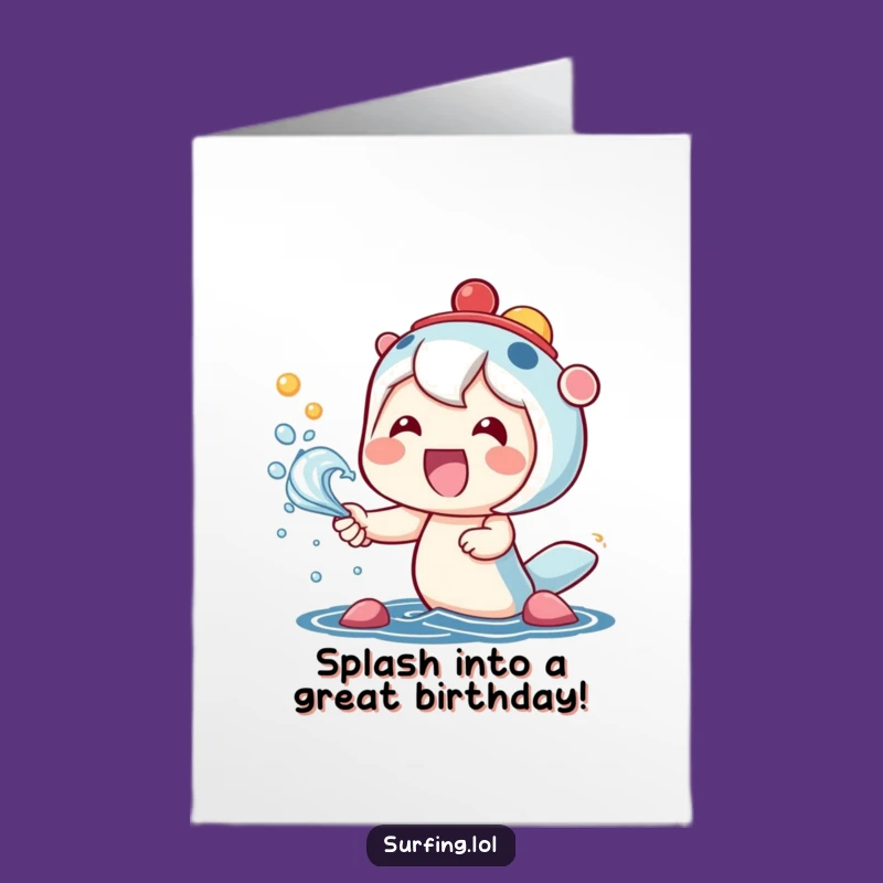 Free Printable Birthday Card: Kawaii Splash, Catch Birthday Joy, Downloadable Fun!