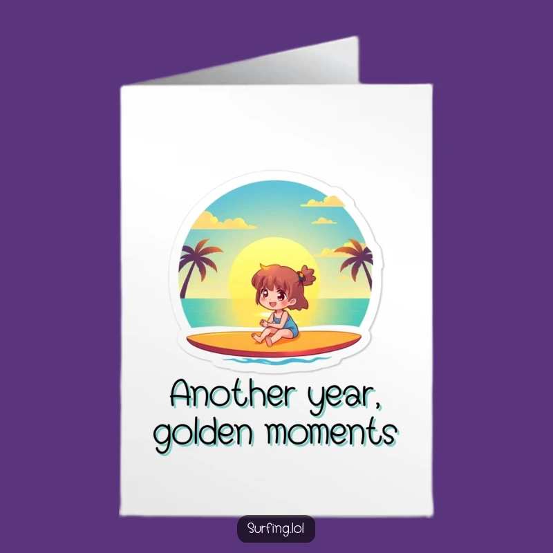 Free Printable Birthday Card: Sunset Surfer, Serene Downloadable Gift for a Peaceful Birthday Wish