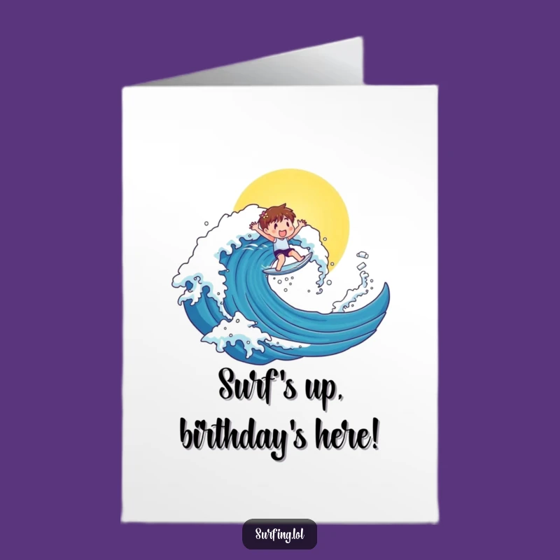 Free Printable Birthday Card: Surfing Character Wave Fun Funny Downloadable Greeting