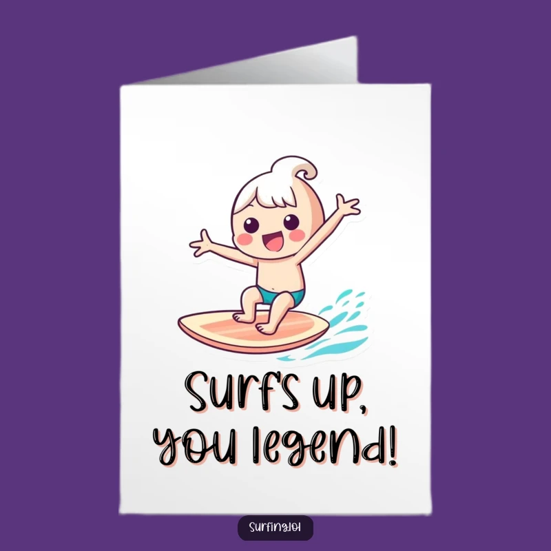 Free Printable Birthday Card: Surfing Kawaii Character Hilarious Downloadable Gift!