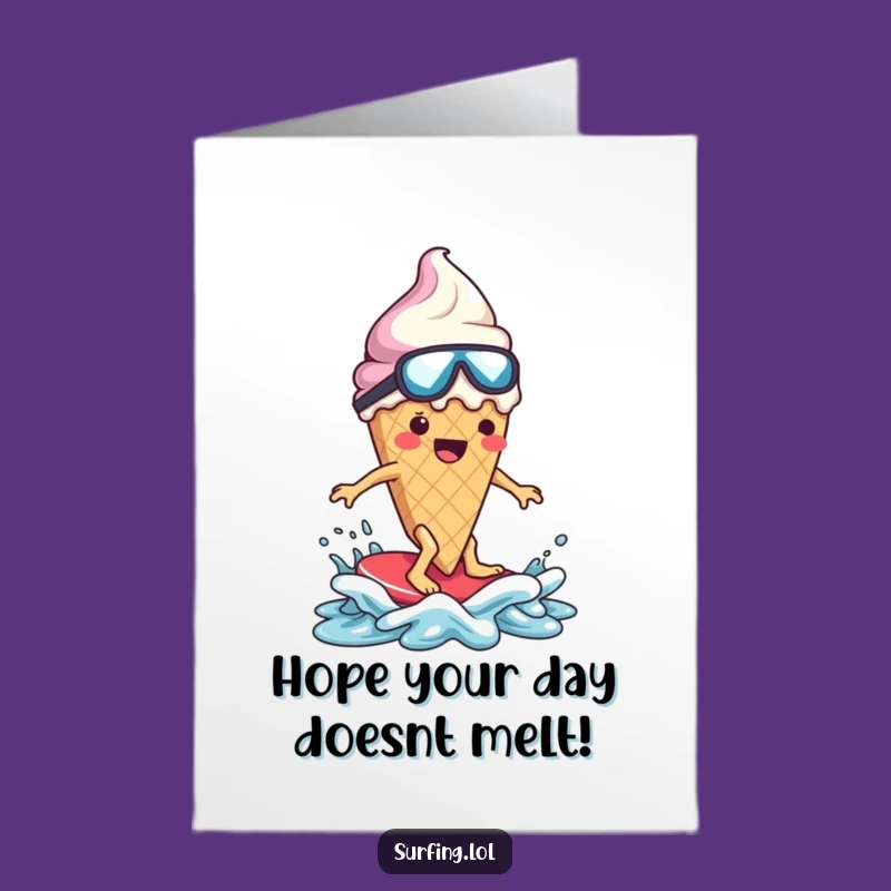 Free Printable Funny Birthday Card: Melting Ice Cream Surfer, Downloadable, DIY Gift