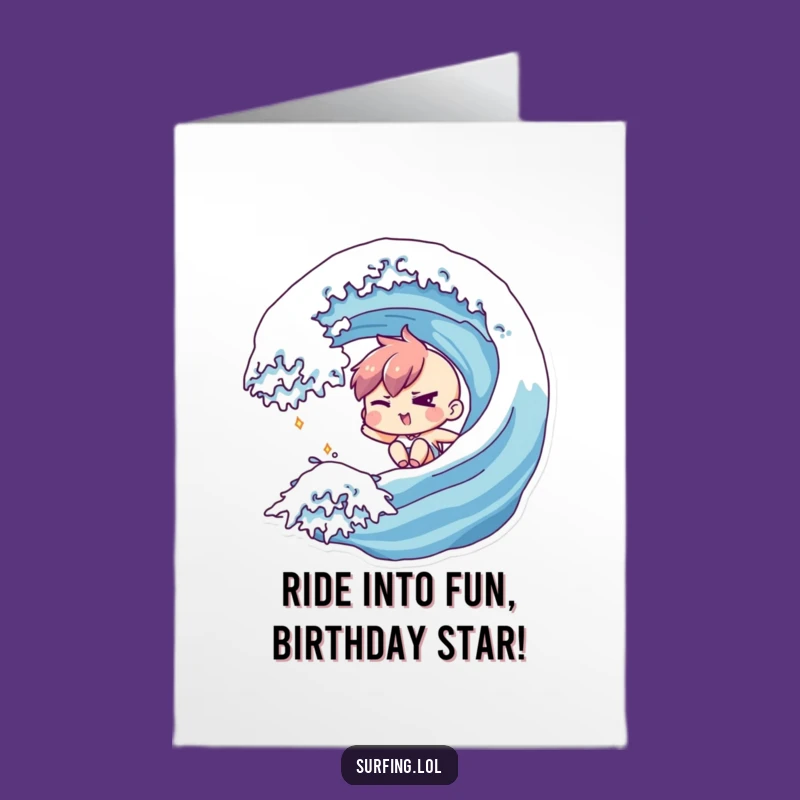 Free Printable Birthday Card: Winking Surfer, Mischievous Wave, Fun Downloadable Gift