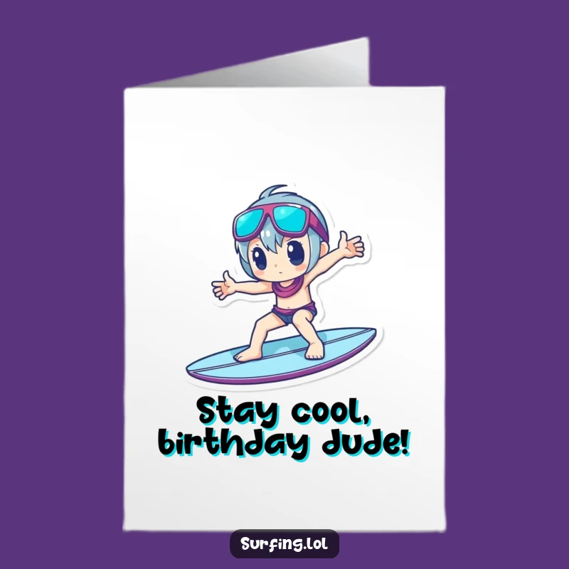 Free Printable Birthday Card: Cool Surfer Pose Character, Stylish Downloadable Gift