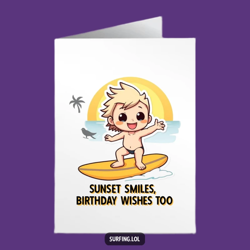 Free Printable Sunset Surfer Birthday Card: Cool DIY Downloadable Gift