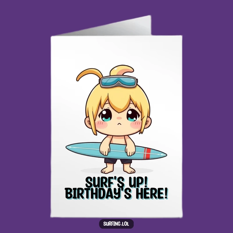 Free Printable Birthday Card: Surfer Balance, Funny Downloadable Gift for Friends