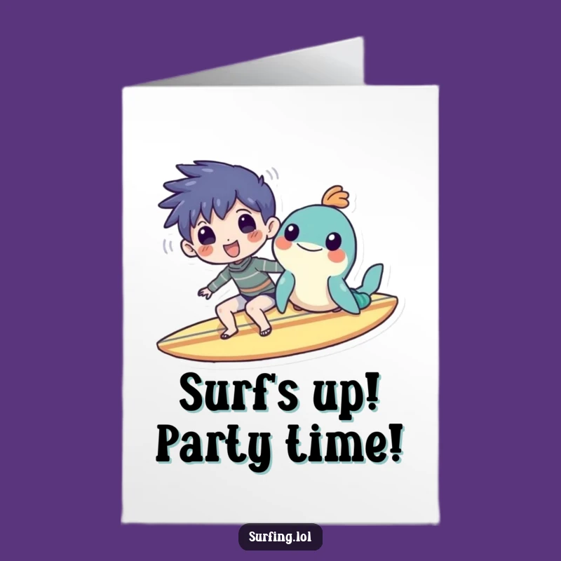 Free Printable Birthday Card: Smiling Duo Surfboard Fun, Funny Downloadable Gift