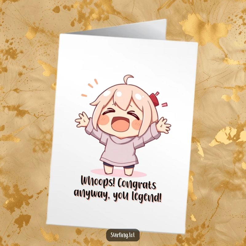 Funny Free Printable Congratulations Card: A character laughs hysterically while wiping out, arms flailing, showcasing a sense of humor in achievement.