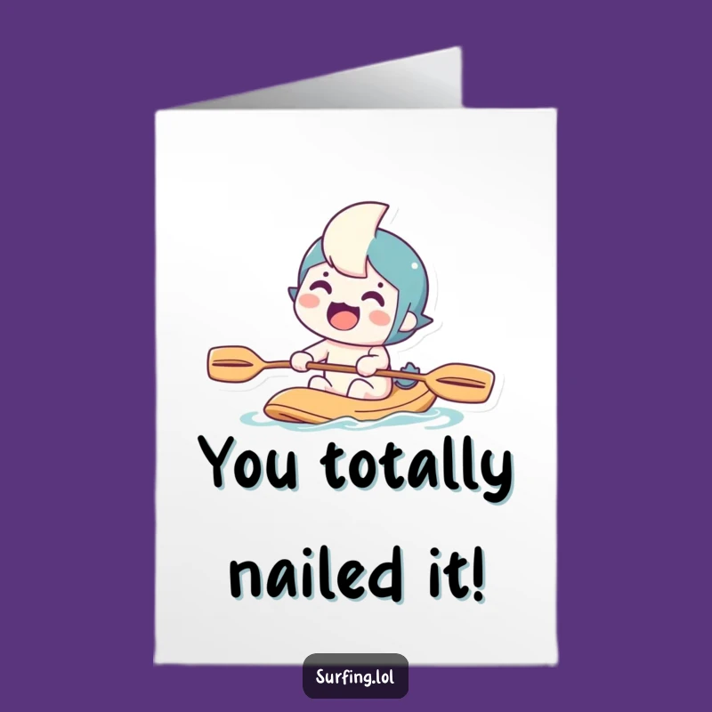 Free Printable Congrats Card: Paddling Character Achiever Funny Downloadable Gift