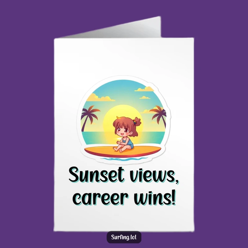Free Printable Congrats Card: Sunset Surfer, Uplifting Downloadable Greeting for Accomplishments
