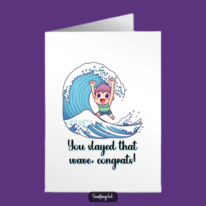Free Printable Congrats Card: Surfing Champion Character, Downloadable Victory Gift
