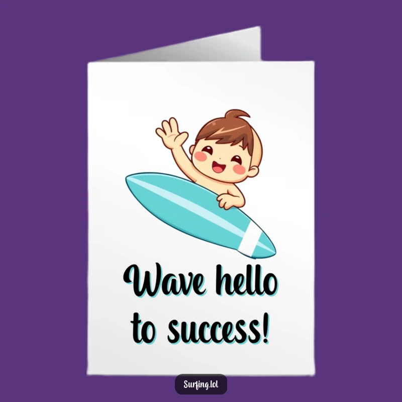 Free Printable Congrats Card: Waving Surfer Character, Hilarious Downloadable Greeting for Any Achievement