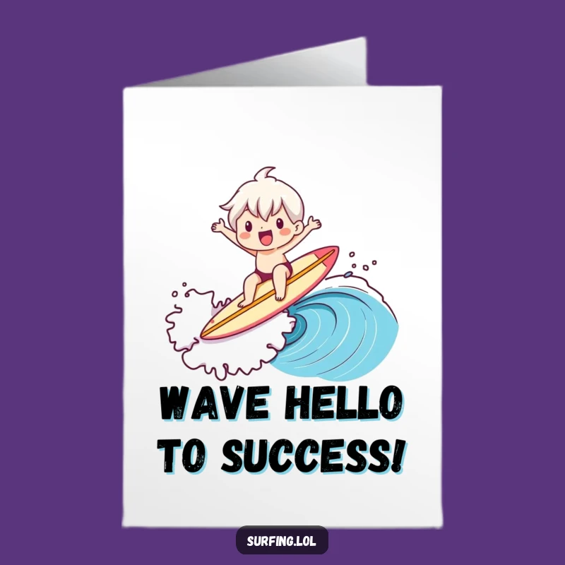 Free Printable Congrats Card: Surfer Catches Wave, Celebrate Success with Downloadable Style!