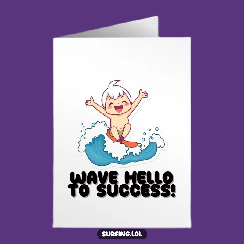 Free Printable Congrats Card: Gleeful Wave Rider Character, Downloadable Celebration Gift