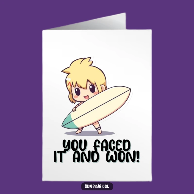 Free Printable Congrats Card: Warrior Surfer Character Funny Downloadable Gift!
