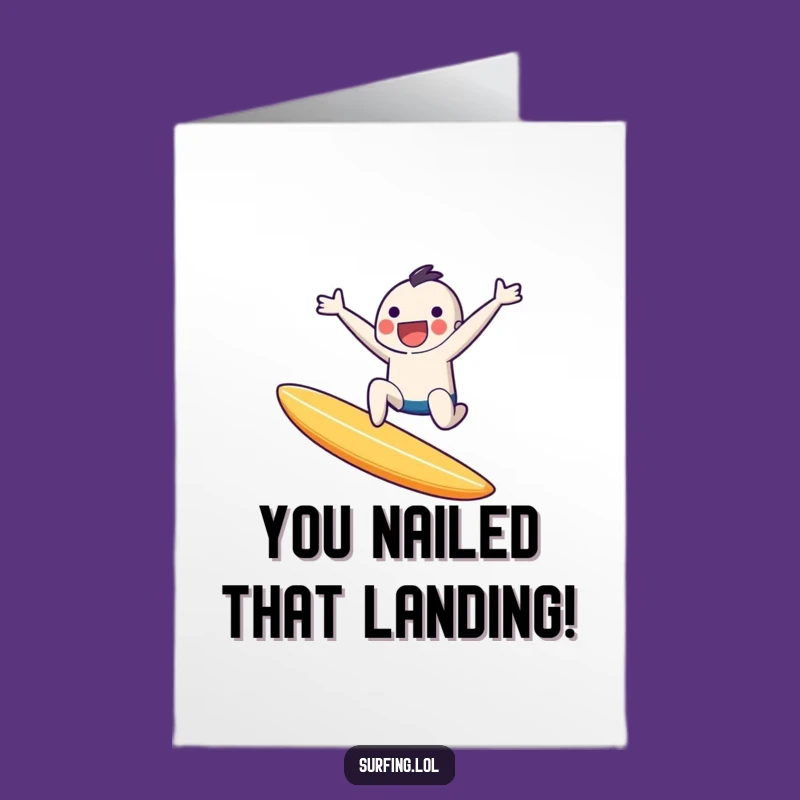 Free Printable Congrats Card: Tiny Surfer's Triumph Leap, Downloadable Celebration!