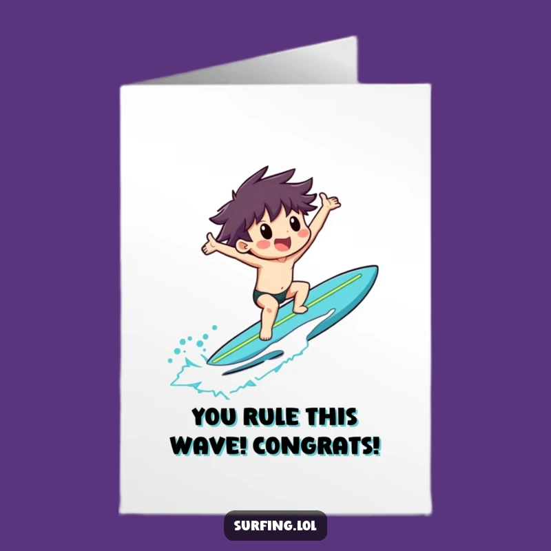 Free Printable Congrats Card: Surfing Success Character, Downloadable DIY Gift
