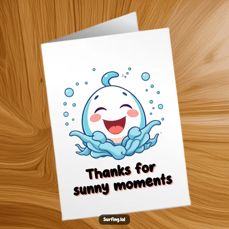 Funny Free Printable Thank You Card: a bubbly icon laughing, with sea spray adding to the feeling of effervescent thanks.