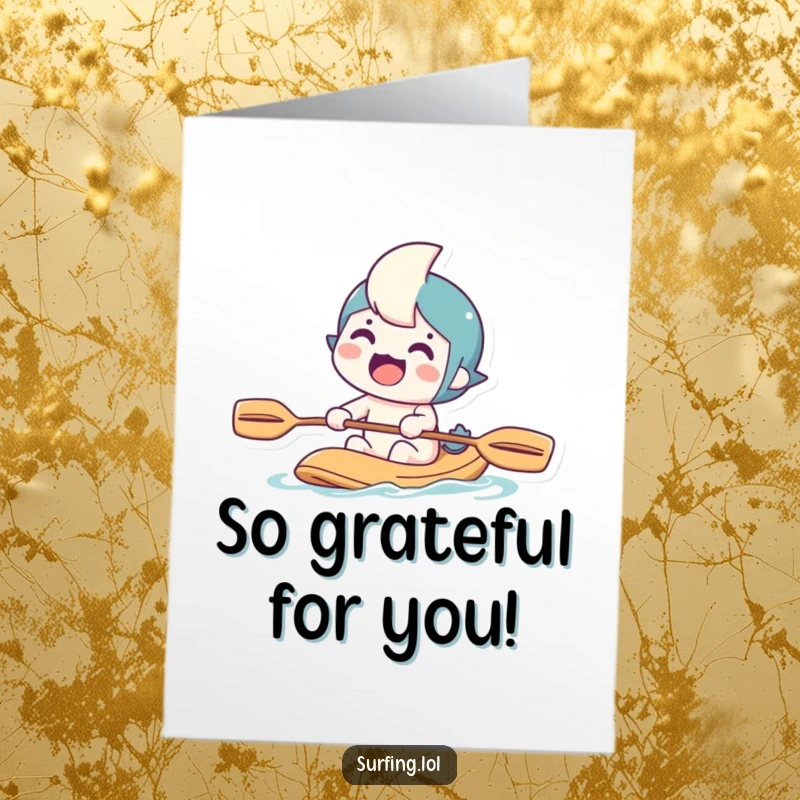 Funny Free Printable Thank You Card: Enthusiastic character paddling hard, expressing sincere thanks. A humorous downloadable greeting.