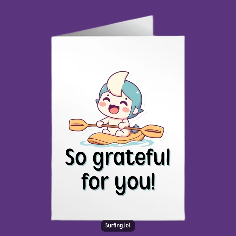 Free Printable Thank You Card: Paddling Character Grateful Funny Downloadable Gift