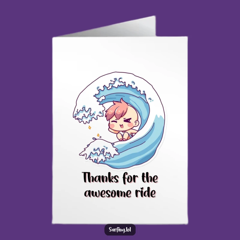 Free Printable Thank You Card: Winking Surfer, Mischievous Wave, Downloadable Gratitude