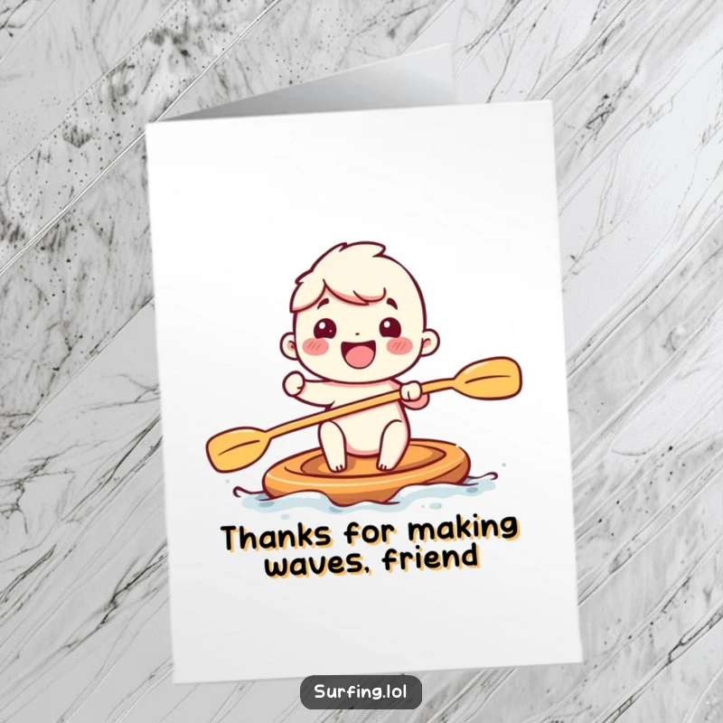 Funny Free Printable Thank You Card with a cute character paddling enthusiastically, expressing heartfelt thanks with cheerful, big strokes.