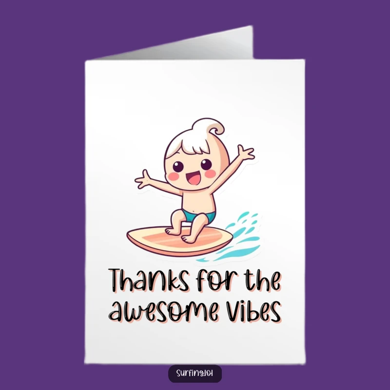 Free Printable Thank You Card: Surfing Kawaii Character Funny Downloadable Gift!