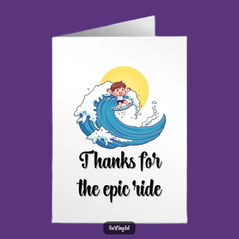 Free Printable Thank You Card: Surfing Character Wave Gratitude Funny Downloadable