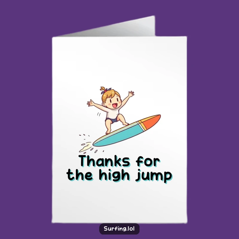 Free Printable Thank You Card: Jumping Surfer Gratitude Funny Downloadable