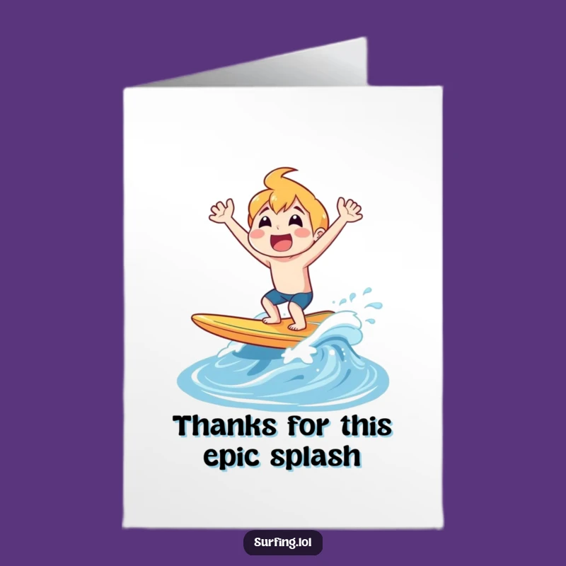 Free Printable Thank You Card: Surfing Character, Joyful Shout, Downloadable Gratitude