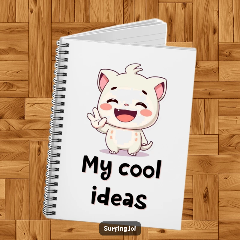 Funny notebook cover: A character with a big grin giving the shaka sign, perfect for capturing happy thoughts and creative plans.