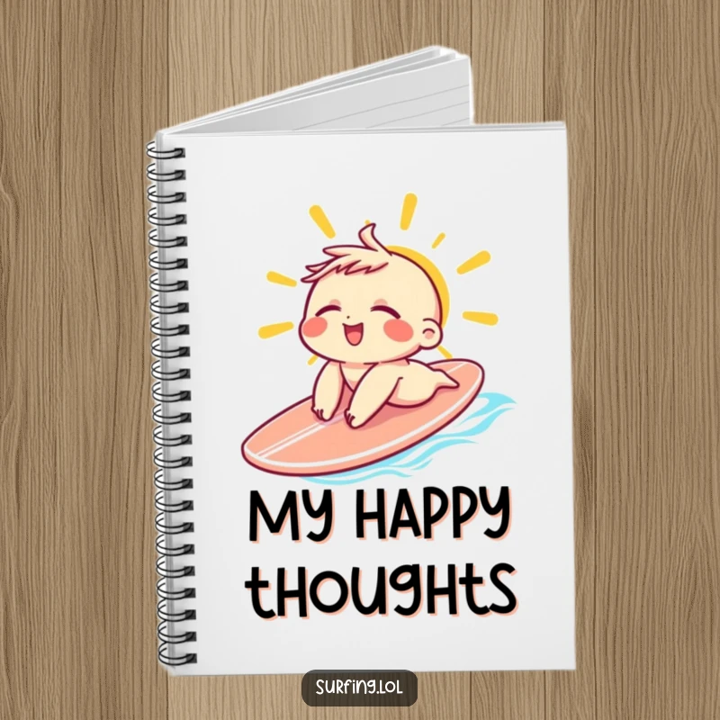 Funny Sunbathing Character Notebook: Small character sunbathing on a surfboard with eyes closed and a relaxed grin, great funny gift.