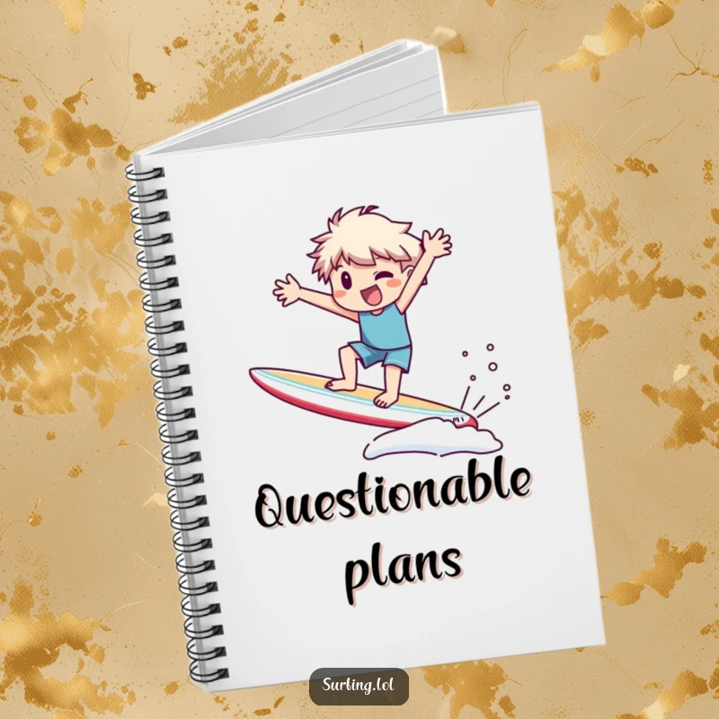 Funny Notebook: Character precariously wobbling on a surfboard, arms flailing wildly, perfect for jotting down funny thoughts.