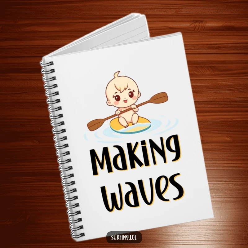 Funny notebook cover with a cute character determinedly paddling through calm water, perfect for logging adventures and ideas.