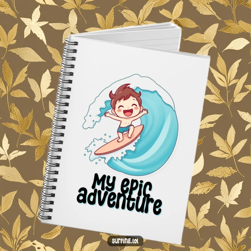 Funny Surfing Character Notebook: A cute character riding a giant wave with a huge smile, great funny gift.