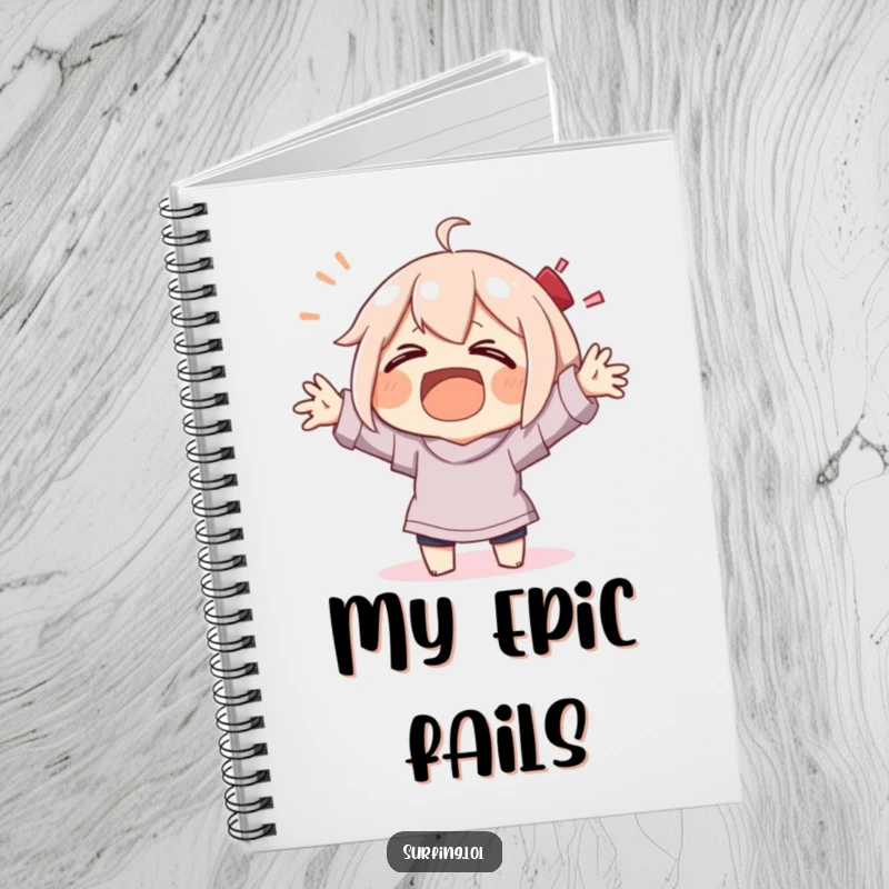 Funny character laughing while wiping out with flailing arms, notebook cover for a funny gift.