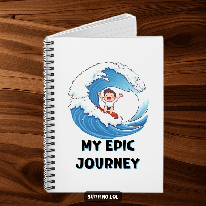 Funny Wave Rider Notebook: A gleeful character rides a massive wave, arms outstretched, inspiring exciting notes.
